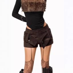 Women's Corduroy Shorts with Big Belt Low Waist Button Casual Vintage Spice Girls Hot Pants Booty Shorts
