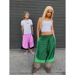 Retro Contrasting Bright Seven inch Mid Length Pants with Drawstring and Elastic Waistband, Wide Legs, Loose Fit Sports Shorts