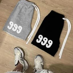 Trendy High Street Trend Loose Casual Personality999 Pattern Embroidery Elastic Waist Lace Up Sports five quarter Pants Men Wom