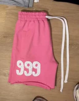 Trendy High Street Trend Loose Casual Personality999 Pattern Embroidery Elastic Waist Lace Up Sports five quarter Pants Men Wom