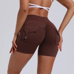 High Waist Peach Hip Seamless Fitness with Pockets Women's Tight Sports Running Training Dance Hip Women's Gym Shorts 🩳👍️