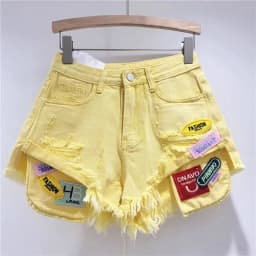 High Street Spice Girls Rough Edged Denim Shorts Hot Pants Personalized Letter Ripped Shorts Women