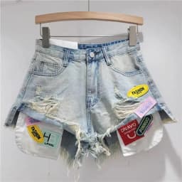 High Street Spice Girls Rough Edged Denim Shorts Hot Pants Personalized Letter Ripped Shorts Women