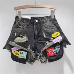 High Street Spice Girls Rough Edged Denim Shorts Hot Pants Personalized Letter Ripped Shorts Women