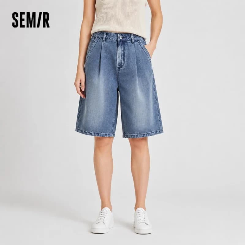Semir Women Pants Denim Cool Feeling Loose Pleated Trendy Slim Fit Knee Length 2026 Summer Casual Street Style
