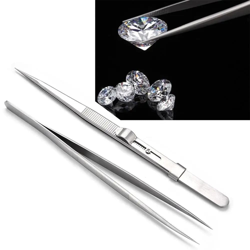 1pc Quality Stainless Steel Jewelry Tweezers with Slide Lock for Jewelry Bead Diamond Gem DIY Making Processing Tool for Jeweler