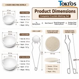 TOKTOS 6PCS Jewelry Melting Kit Ceramic Crucibles Melting Bowls Tongs Soldering Board for Gold Silver Casting Jewelry Making