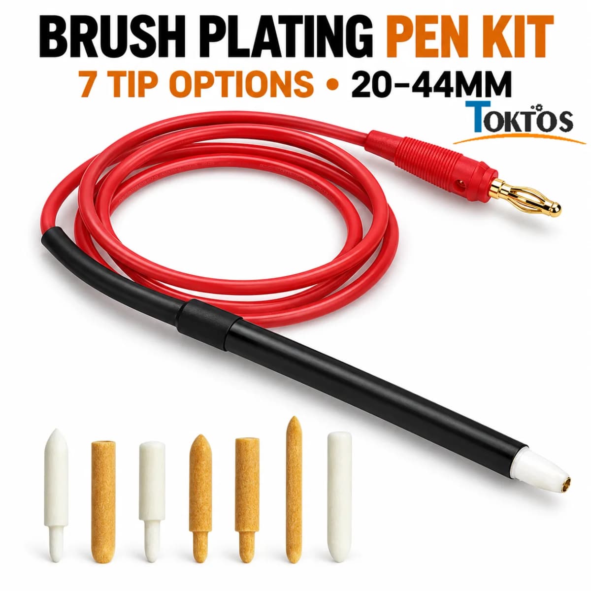 TOKTOS Brush Plating Pen Kit with 10 Replacement Tips 20-44mm Jewelry Gold Silver Electroplating Repair Pen Accessories