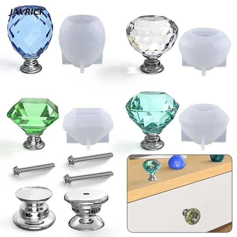 Cabinet Drawer Knobs Mold Diamond Dresser Crystal Pull Knobs Epoxy Resin Mold for Dresser Drawer Kitchen Bathrom Cabinet