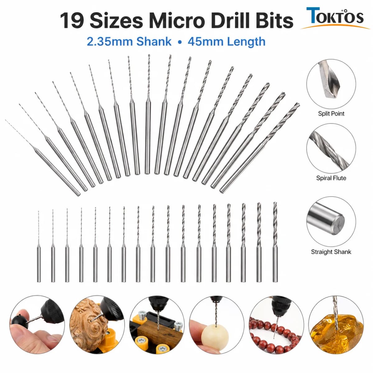 TOKTOS 10PCS HSS Micro Drill Bits 0.5-2.3mm 2.35mm Shank Precision Twist Drill Set for Jewelry Making Metalworking DIY Tools