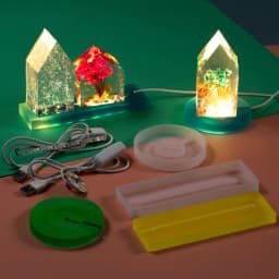 Silicone Mold with LED Light Set for Resin Crafts LED Lights Display Base Round Square Lighted Stand for Crystal Art
