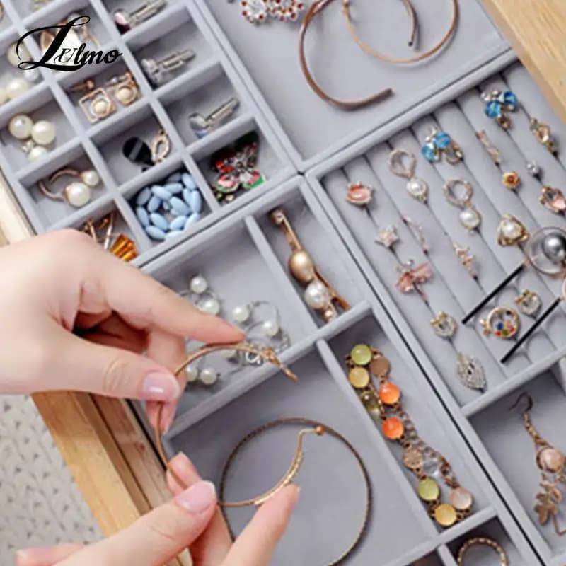 Fashion Portable Velvet Jewelry Storage Tray Ring Necklace Display Organizer Box Holder Earring Jewelry Showcase Drawer Storage