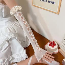 Sexy White Hollow Satin Bow Lace Gloves Lolita Bride Thin Sun Protection Arm Sleeves Women Summer Fingerless Sunscreen Mittens