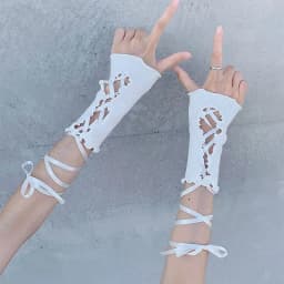 Sexy White Hollow Satin Bow Lace Gloves Lolita Bride Thin Sun Protection Arm Sleeves Women Summer Fingerless Sunscreen Mittens