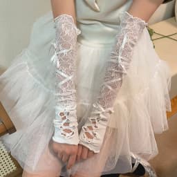 Sexy White Hollow Satin Bow Lace Gloves Lolita Bride Thin Sun Protection Arm Sleeves Women Summer Fingerless Sunscreen Mittens