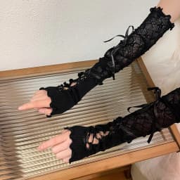Sexy White Hollow Satin Bow Lace Gloves Lolita Bride Thin Sun Protection Arm Sleeves Women Summer Fingerless Sunscreen Mittens