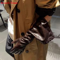 Ladies' Winter Warm Touchscreen Korean Medium-length Leather Gloves with Velvet Lining Women 45 cm Long Single-breasted Luvas