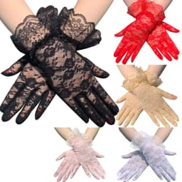 New Lace Full Finger Party Short Gloves For Women Girls Kids Black Solid Knitted Mittens Outdoor Dance Dress Up Bride's Gloves