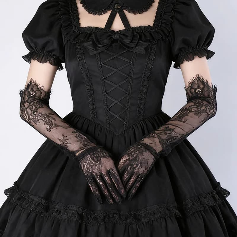 55cm Black Lace Floral Thin Sheer Long Gloves Lolita Cosplay Bridal Wedding Lady Elegant sexy Evening Party NightClub Accessorie
