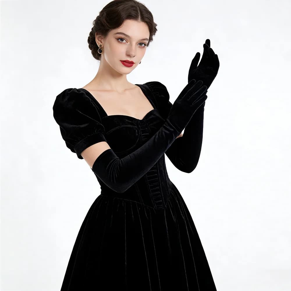 Elegant Velvet Solid 53cm Long Gloves Women Fluffy Gloves Full Finger Party Evening Dress Etiquette Stage Performance Gloves