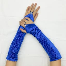 Women Fashion Satin Pleated Hot Drill Hook Finger Long Gloves Wedding Bridal Evening Party Prom Elegant Fingerless Gloves