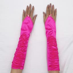 Women Fashion Satin Pleated Hot Drill Hook Finger Long Gloves Wedding Bridal Evening Party Prom Elegant Fingerless Gloves