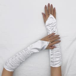 Women Fashion Satin Pleated Hot Drill Hook Finger Long Gloves Wedding Bridal Evening Party Prom Elegant Fingerless Gloves