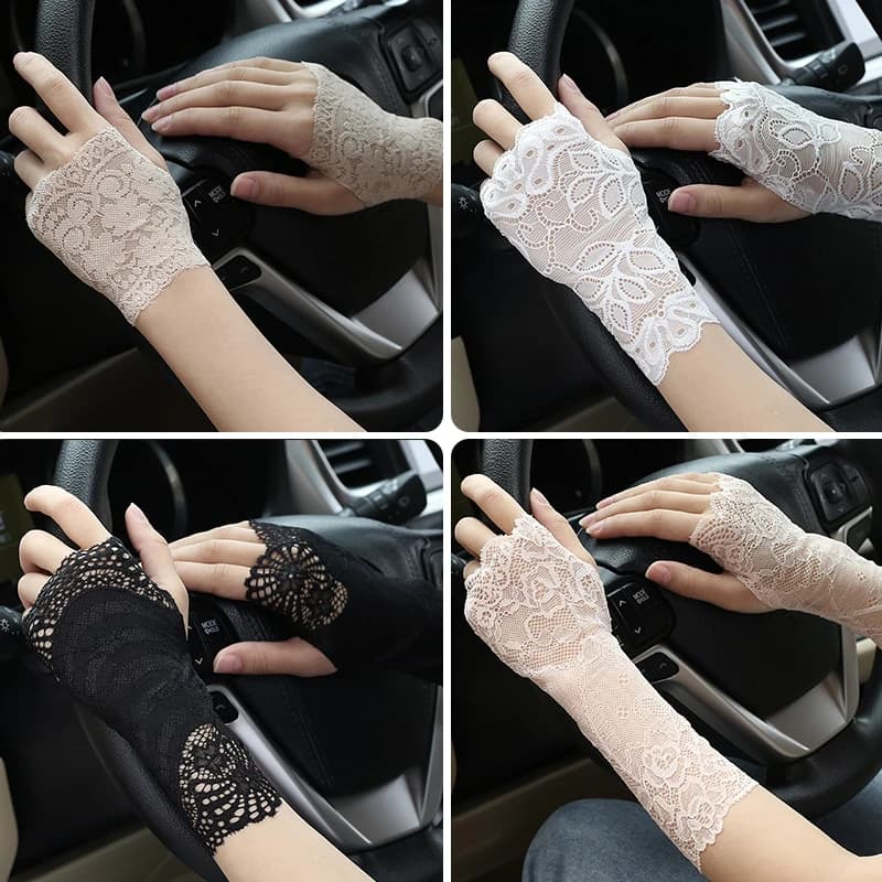 Women's Lace Sunscreen Outdoor Half Finger Driving Gloves Summer Thin Elastic Breathable Bridal Fashion Touch Screen Fingerless