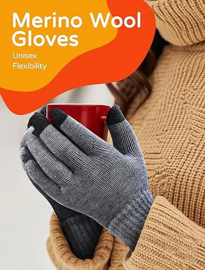 100% Merino Wool Glove Liner for Women Men Touch Screen Warm Merino Wool Base Layer Ski Glove 3 Season Wear Multiple Colors