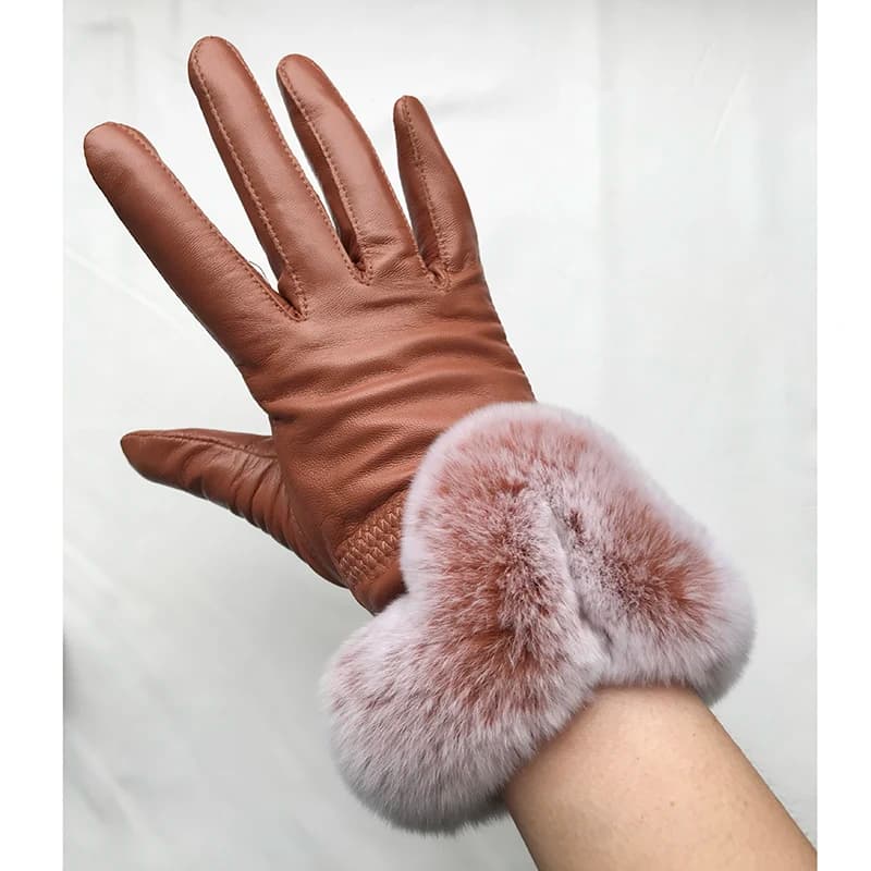 Autumn winter women's genuine leather gloves 100% real rex rabbit fur genuine sheepskin mittens black red blue pink