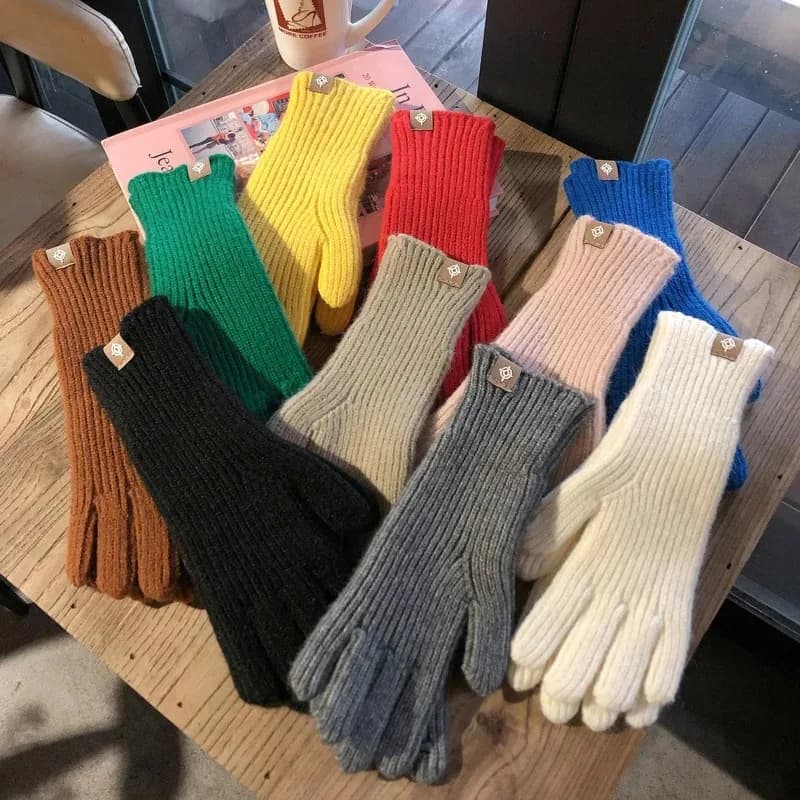 Fashion Touch Screen Knitted Gloves Women Winter Gloves Warm Riding Solid Fluffy Work Harajuku Kawaii Mittens