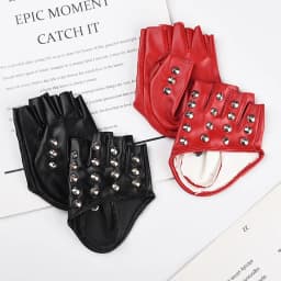 Women DS Half Palm Half Finger Rivets Gloves Nightclub Pole Dancing Stage Performance Fashion Personality Hip Hop Leather