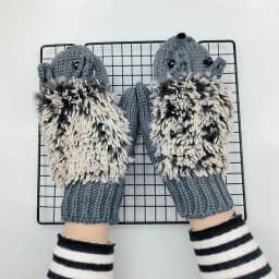 Women Ski Cartoon Hedgehog Fingers Gloves Thicken Winter Hand Warmer Knit Wrist Mittens Student Cute Girl Birthday Present