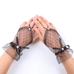 Women Sexy Lace Short Hollow Transparent Lattice Bow Mesh Half Full Finger Mittens Gloves Halloween Lolita Cosplay Etiquette