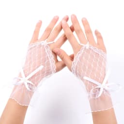Women Sexy Lace Short Hollow Transparent Lattice Bow Mesh Half Full Finger Mittens Gloves Halloween Lolita Cosplay Etiquette