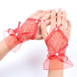 Women Sexy Lace Short Hollow Transparent Lattice Bow Mesh Half Full Finger Mittens Gloves Halloween Lolita Cosplay Etiquette