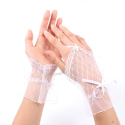 Women Sexy Lace Short Hollow Transparent Lattice Bow Mesh Half Full Finger Mittens Gloves Halloween Lolita Cosplay Etiquette