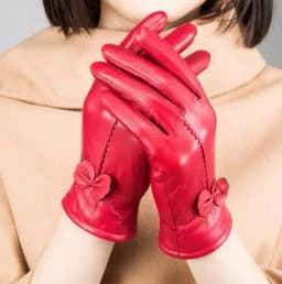 2025 women's genuine leather gloves red sheepskin gloves autumn and winter fashion female windproof gloves