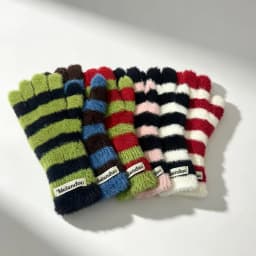Striped Knitted Korean Style Plush Touchscreen Gloves Warm Soft Fingerless Mittens for Men and Women Outdoor Ski Riding Gloves