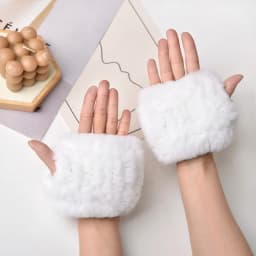 Women's Natural Rex Rabbit Fur Gloves Elastic Knitted Real Fur Mittens Winter Warm Wrist Guards with Exposed Fingers