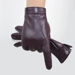 High-end new products fashion men's sheepskin gloves touch screen mesh breathable thin silk riding leather gloves autumn