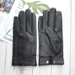 High-end new products fashion men's sheepskin gloves touch screen mesh breathable thin silk riding leather gloves autumn