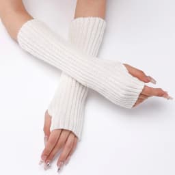 30CM Long Striped Gloves Womens Autumn Winter Yarn Sleeves Work Gloves Warm Exposed Finger Fake Sleeves Knitted Fingerless Glove