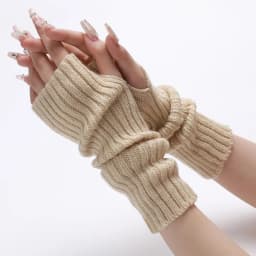 30CM Long Striped Gloves Womens Autumn Winter Yarn Sleeves Work Gloves Warm Exposed Finger Fake Sleeves Knitted Fingerless Glove