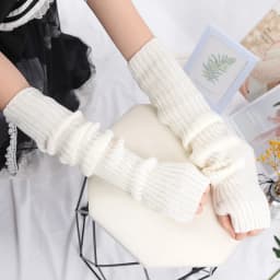1Pair Women Long Fingerless Gloves Soft Female Kawaii Mitten Winter Warmer Knitted Arm Sleeve Girls Punk Gothic Gloves
