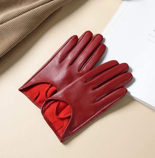 Women's Sping Autumn Natural Sheepskin Leather Glove Female Genuine Leather Motorcycle  Driving Glove R3267