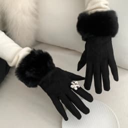 Faux Fur Lined Gloves For Women Winter Touch Screen Glove With Thickened Fleece And Warm Fingertip