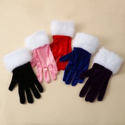 Women Cosplay Gold Velvet Christmas Gloves Stage Performance Prom Party Red Plush Wrist Fashion Personality