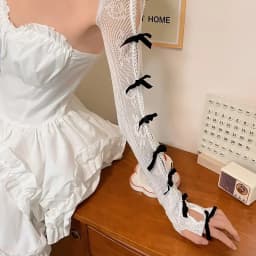 Bow Fingerless Gloves Lolita Jk Lace Gothic y2k Shawl Sunscreen Sleeve Crop Top Accessories Mesh Punk Gloves guantes перчатки