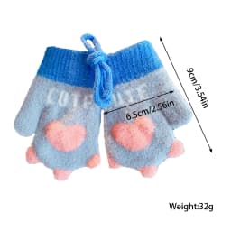 Baby Winter Mittens Soft Plush Color Block Toddler Gloves Anti‑lost Lanyard 3D Heart Decor Elastic Rib Cuff Windproof Warm 2026